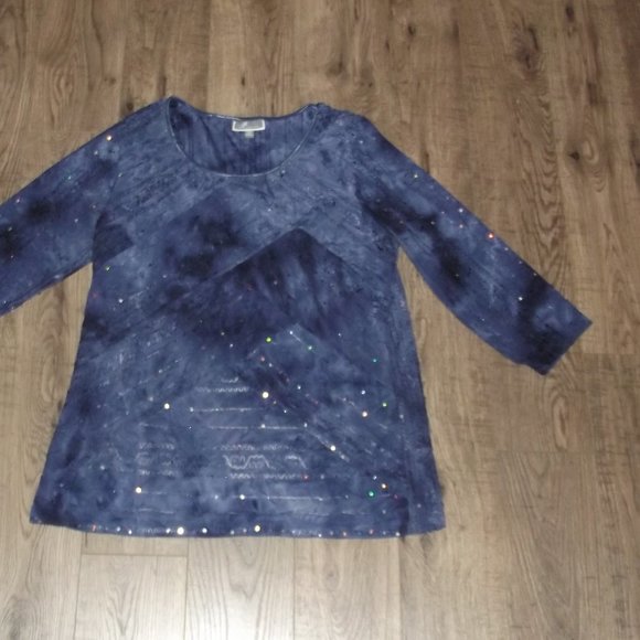 JM Collection - Blue Decorative Blouse - M - Picture 2 of 5